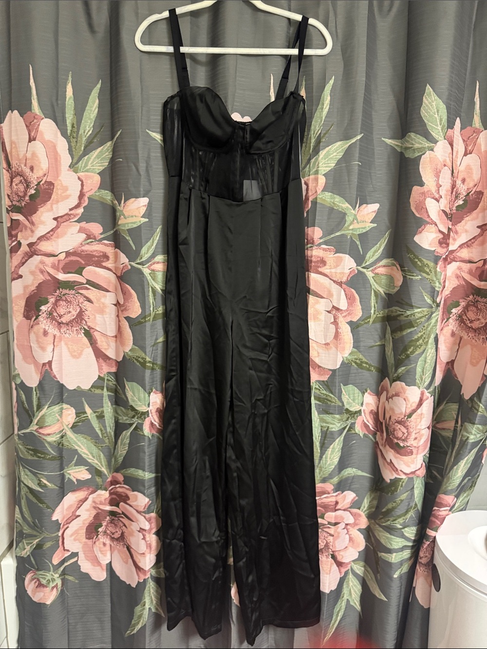 SHEIN Black Satin Wide-Leg Jumpsuit